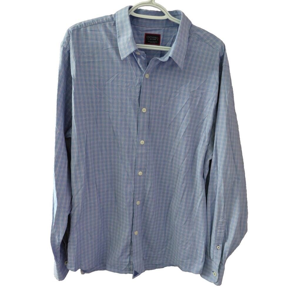 Untickit Men's Blue Pink Plaid Long Sleeve Button Front Shirt Size XXL
